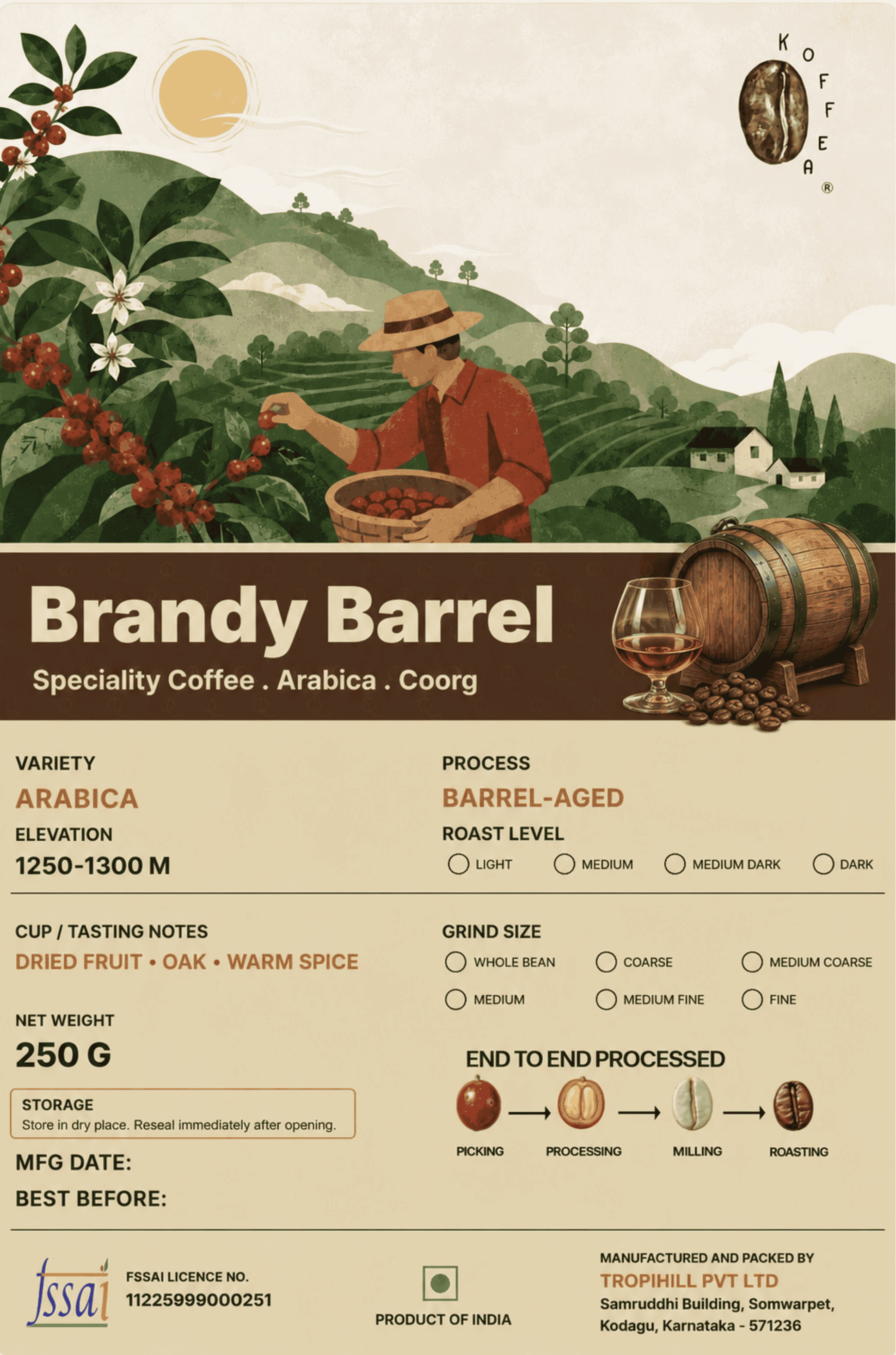 Brandy Barrel Aged Roasted Coffee Beans view 2