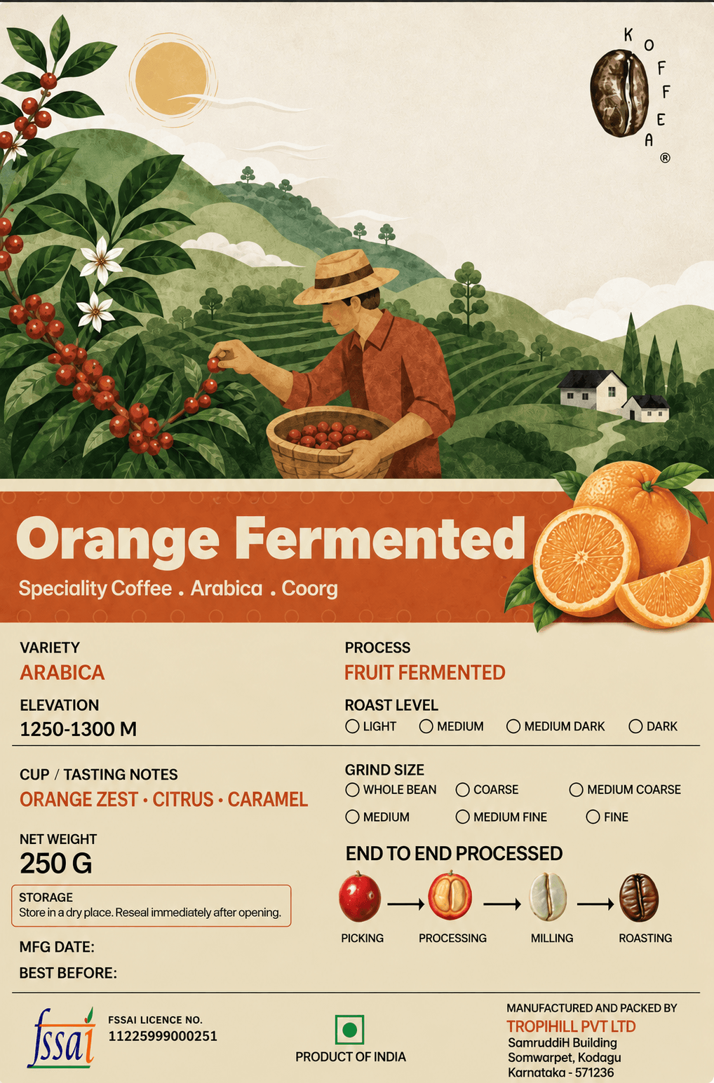 Orange Fermented Roasted Coffee Beans view 2