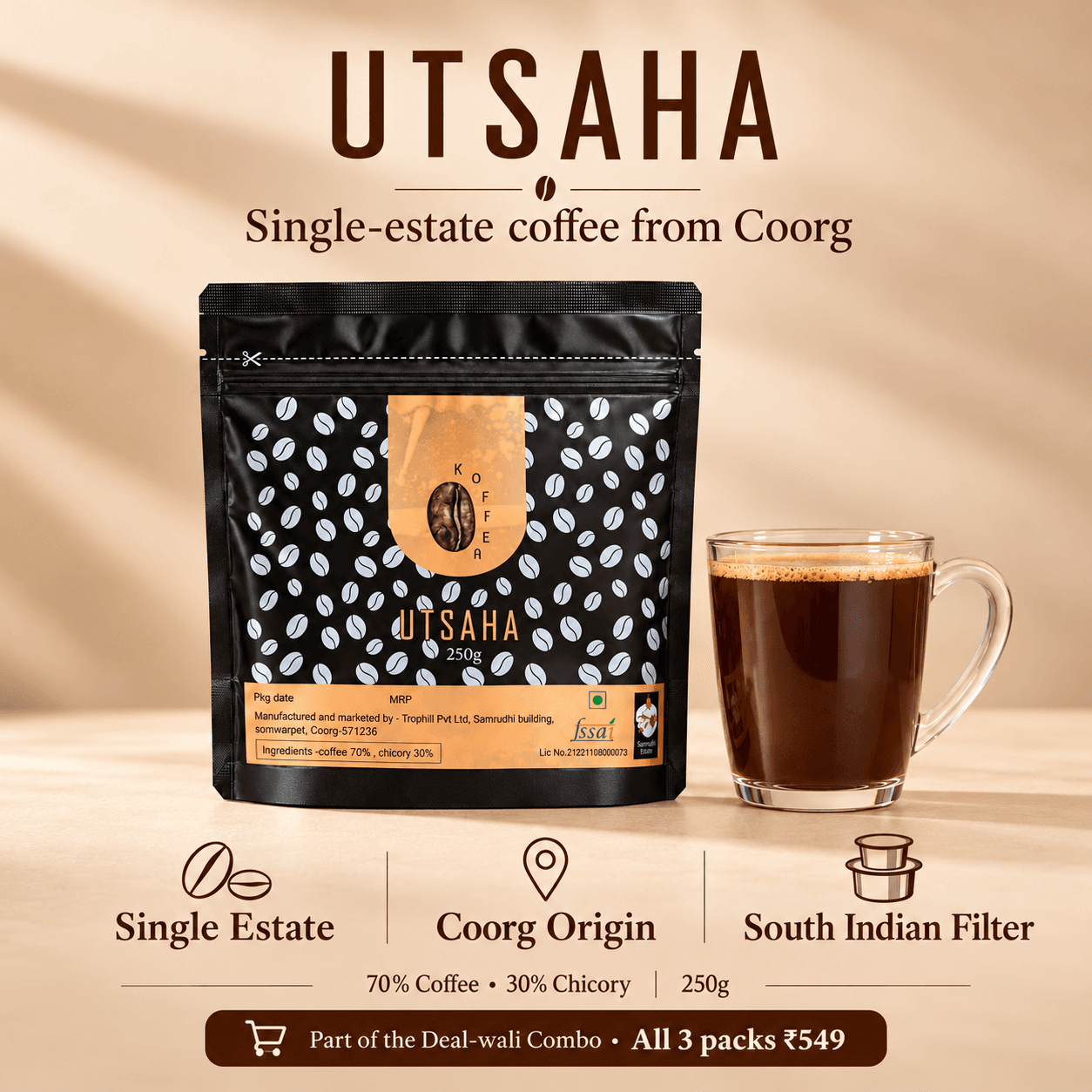 Deal-wali Filter Coffee Combo | 3 Packs | 650g view 2