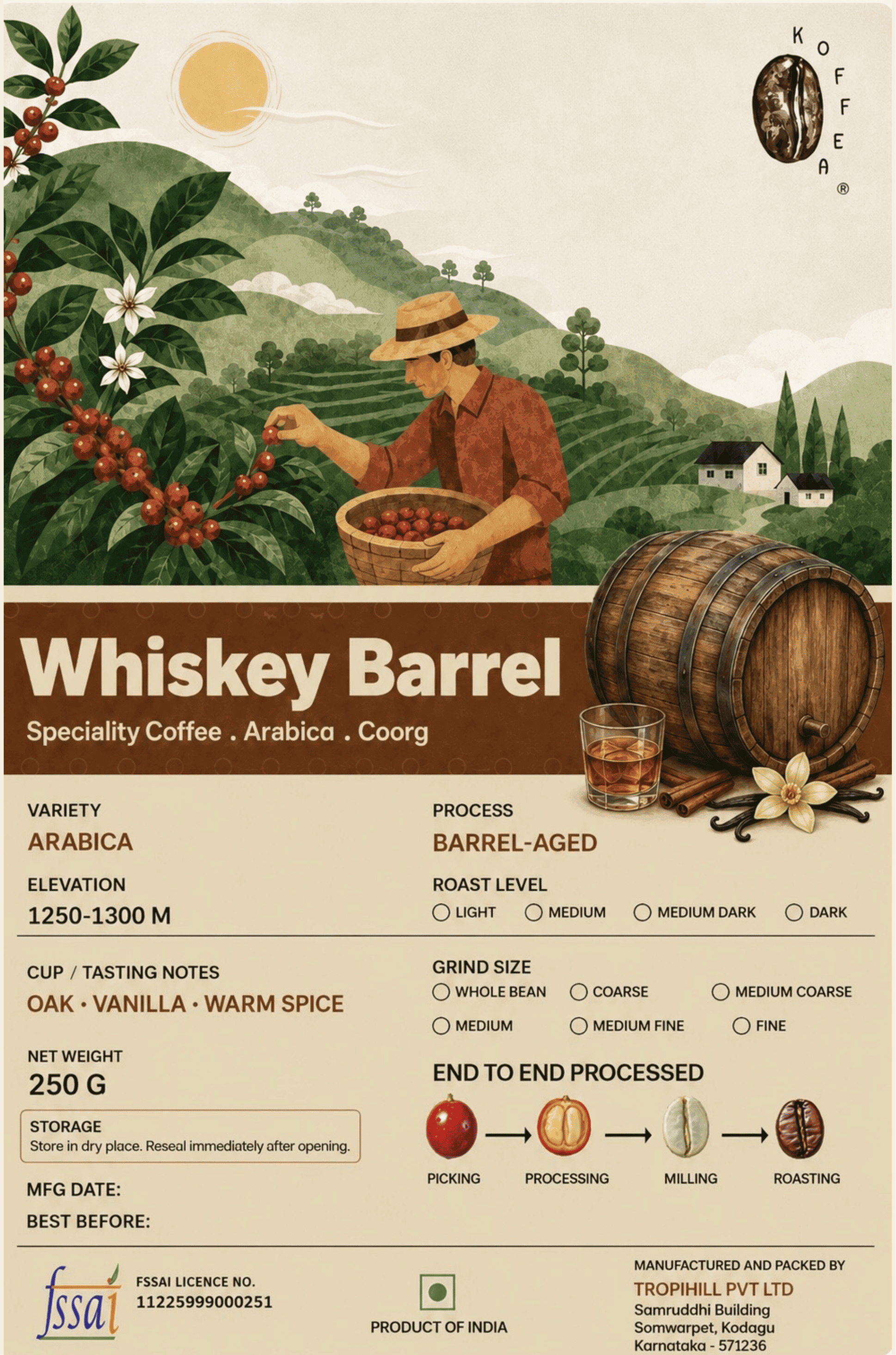 Whiskey Barrel Aged Roasted Coffee Beans view 2