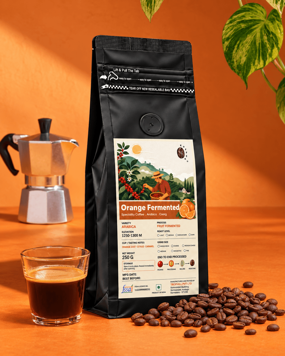 Orange Fermented Roasted Coffee Beans view 4