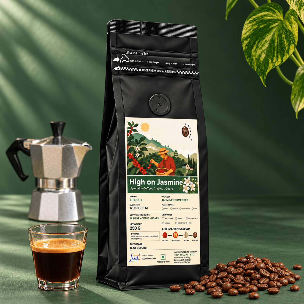 High on Jasmine Fermented Roasted Coffee Beans view 3