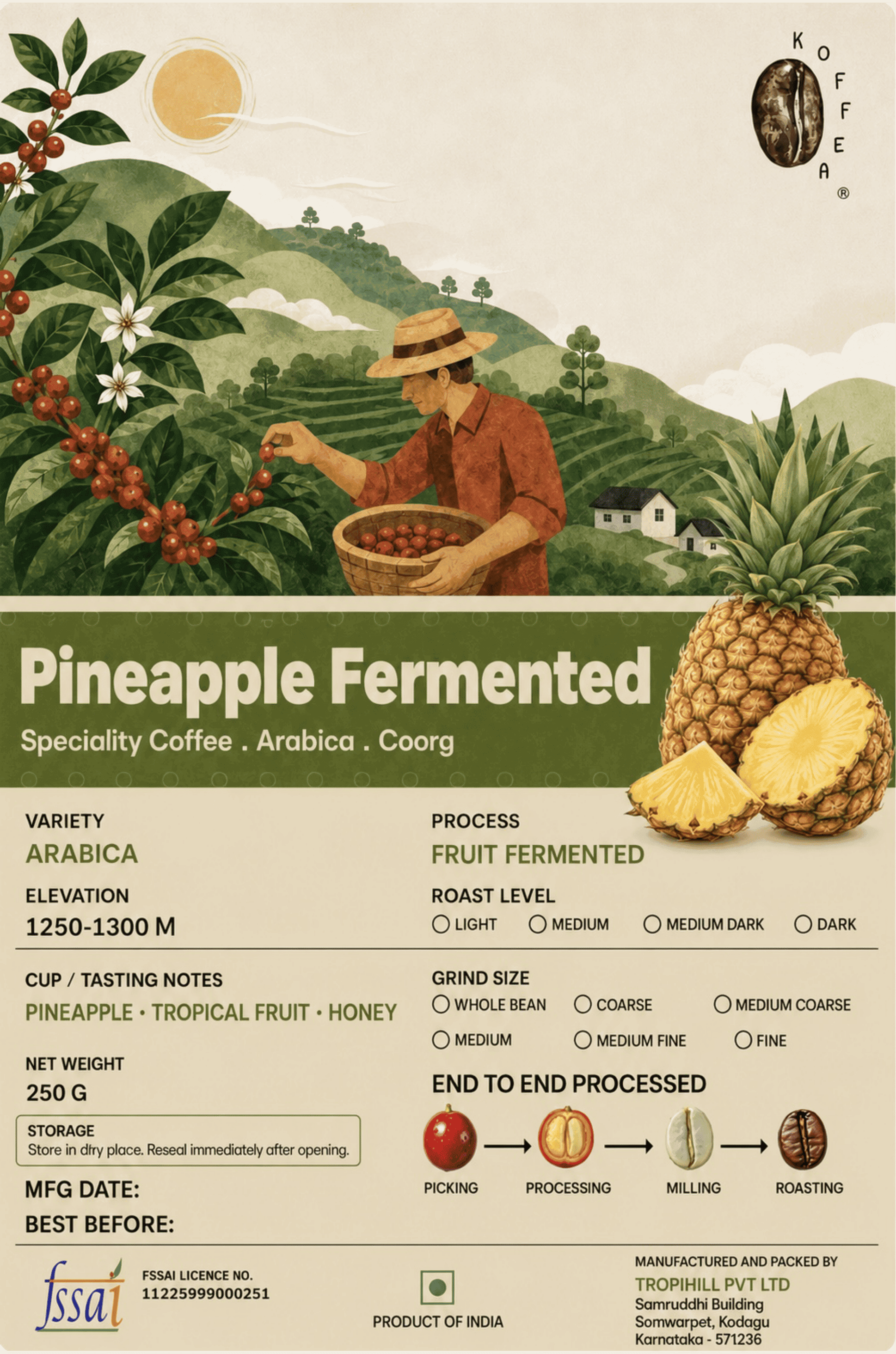 Pineapple Fermented Roasted Coffee Beans view 2