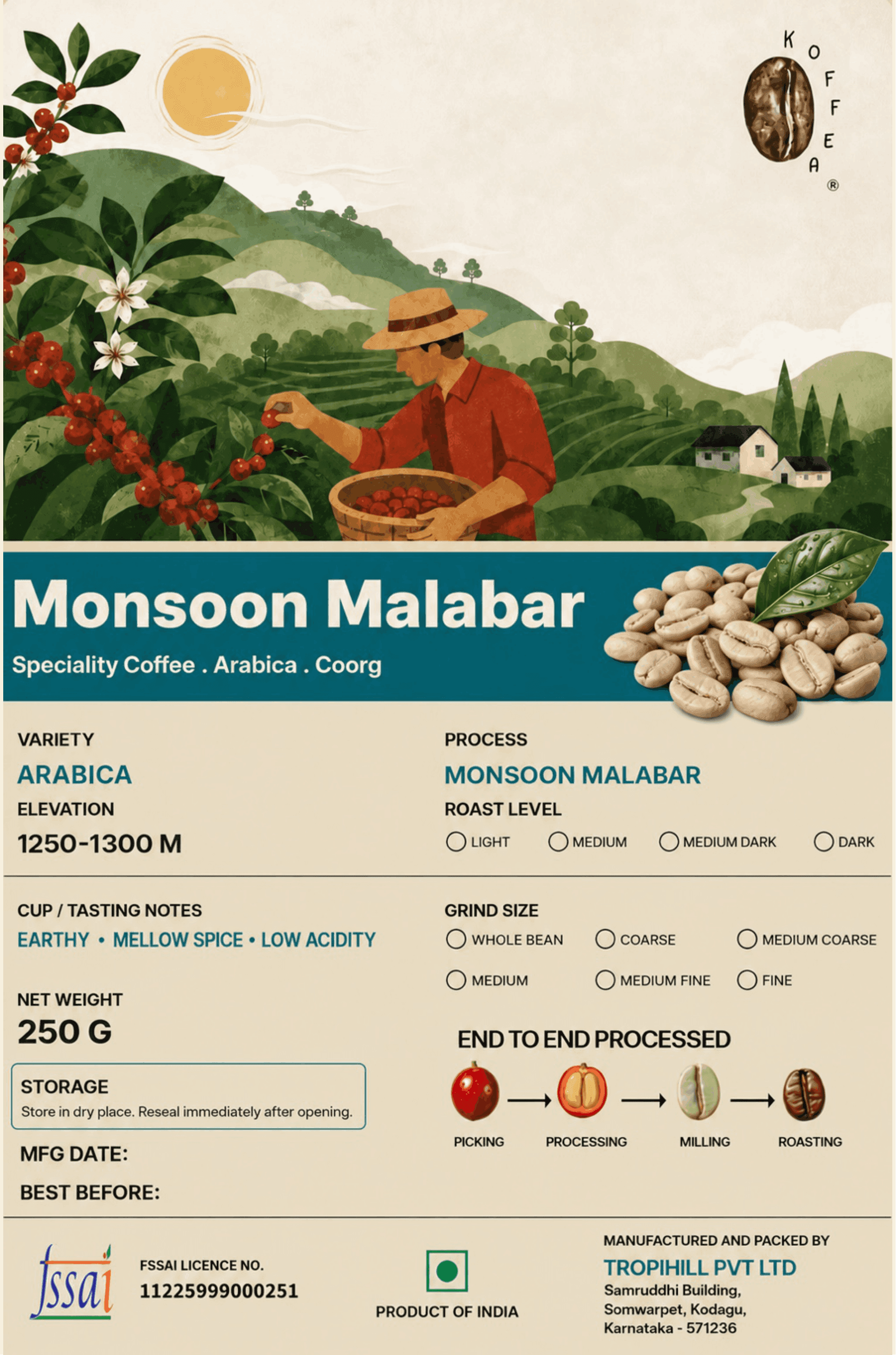 Monsooned Malabar Arabica Roasted Coffee Beans view 2