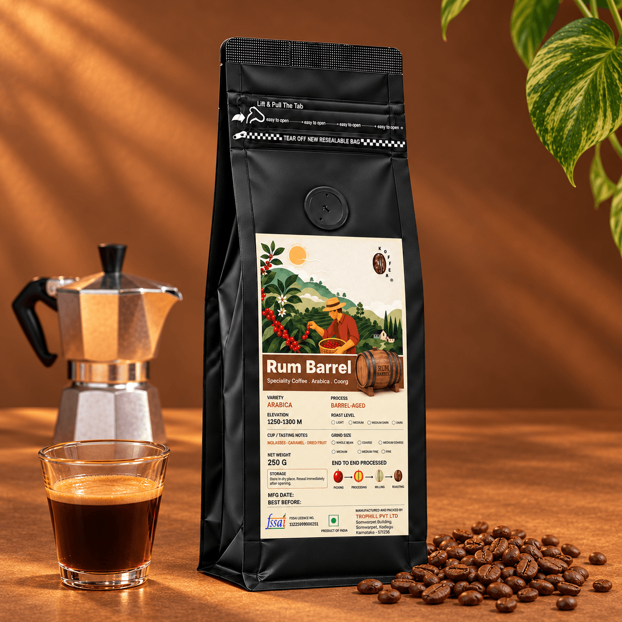 Rum Barrel Aged Roasted Coffee Beans view 4