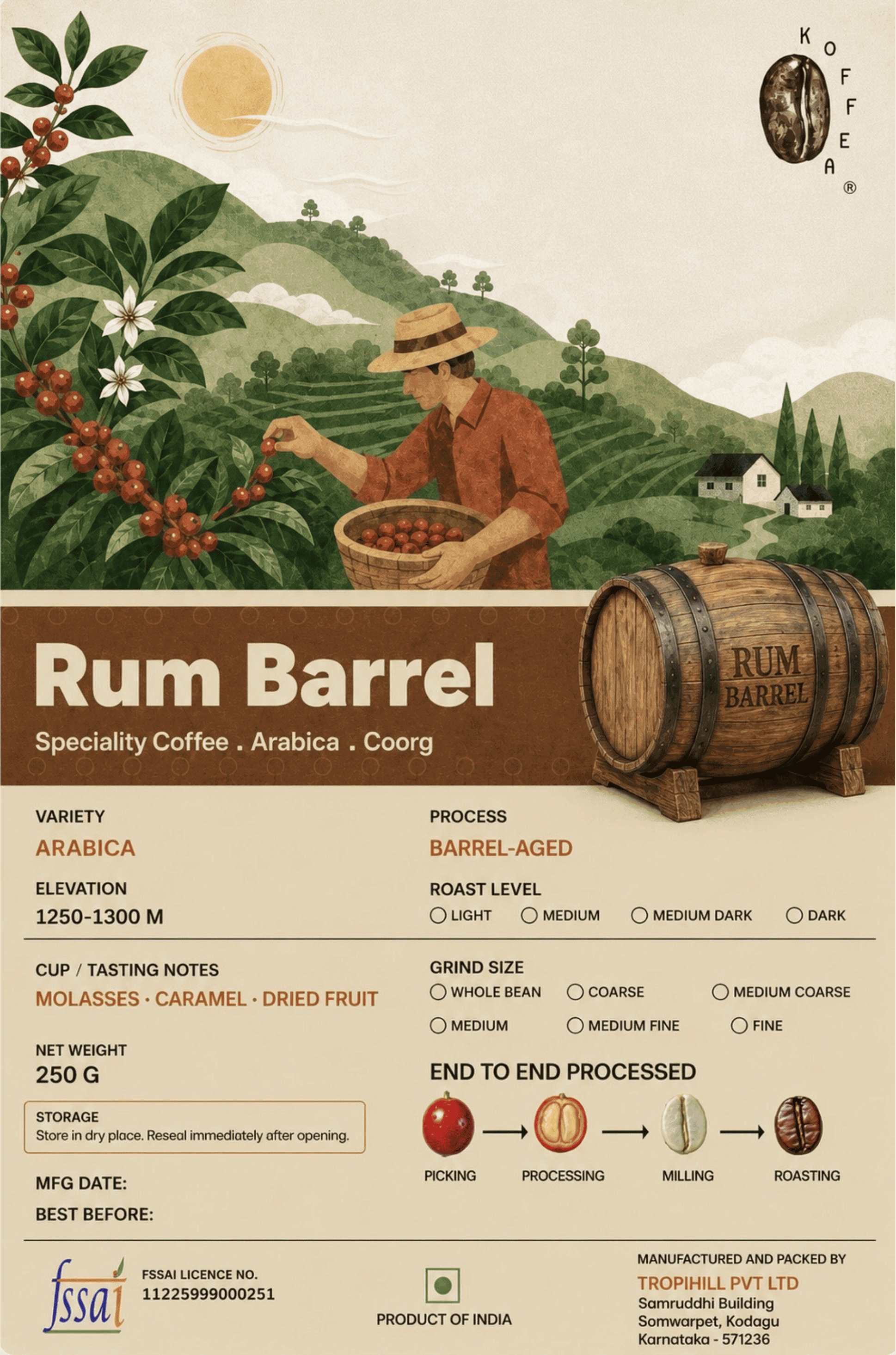 Rum Barrel Aged Roasted Coffee Beans view 2